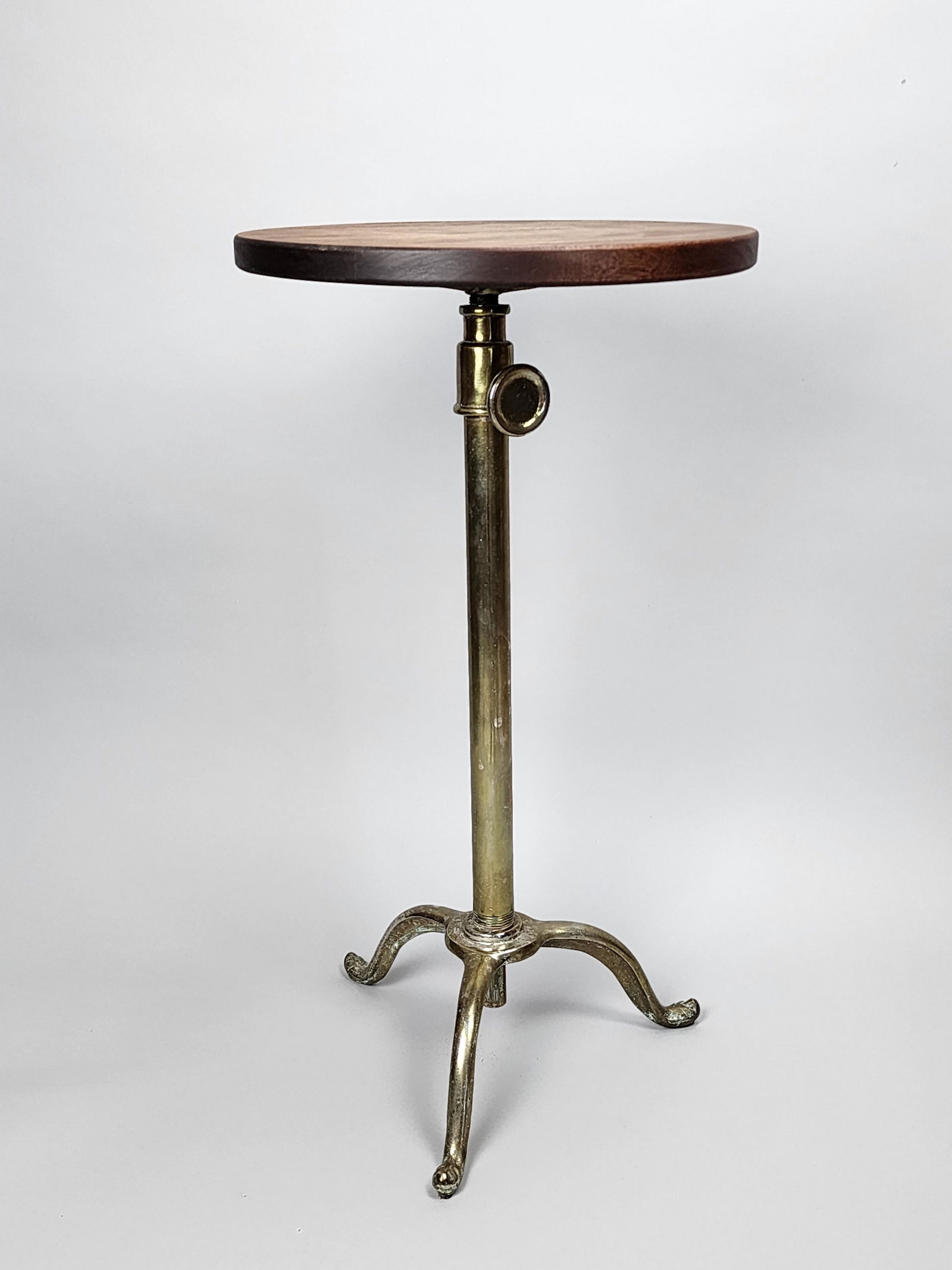Vintage Brass Industrial Wood Top Adjustable Side Table (1 of 6)