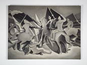 David Baum Roman Soldiers Grayscale Cubist Dimensional Painting