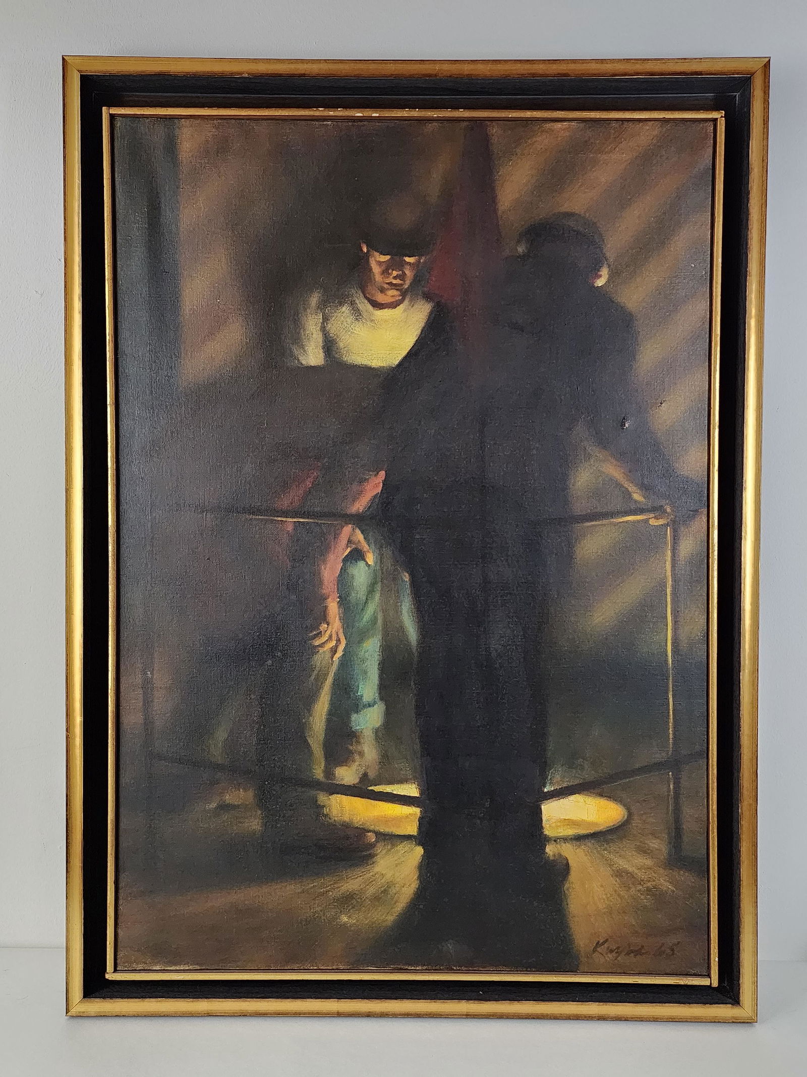 Stephen Kuzma Large Mid Century WPA Style Industrial Workers Painting (1 of 11)