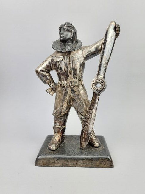 Rare 1930's Art Deco Silver Plate Metal Aviator Pilot Table Lighter (1 of 10)