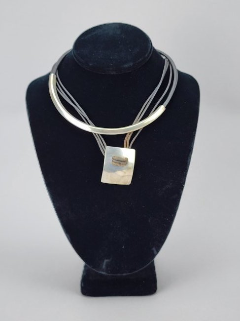 Two Vintage Mexican Silver .925 Necklaces with Leather Bands (1 of 6)