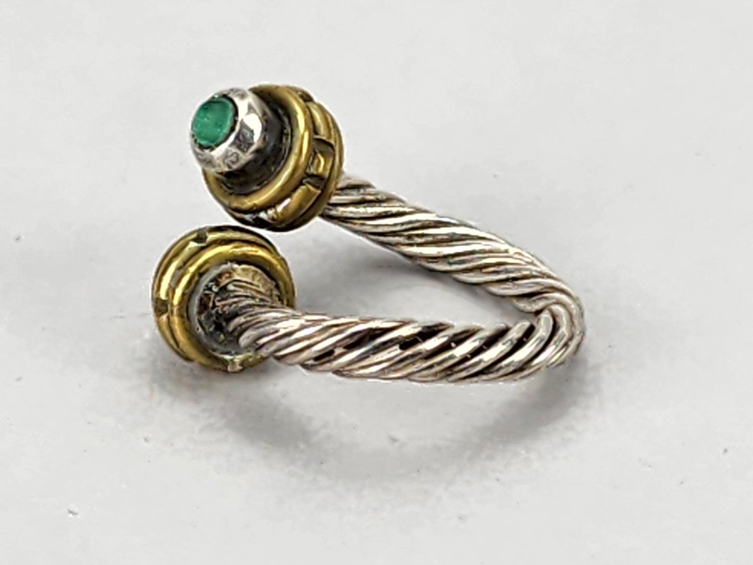 Vintage Sterling Silver, Brass & Malachite Rope Ring (1 of 6)