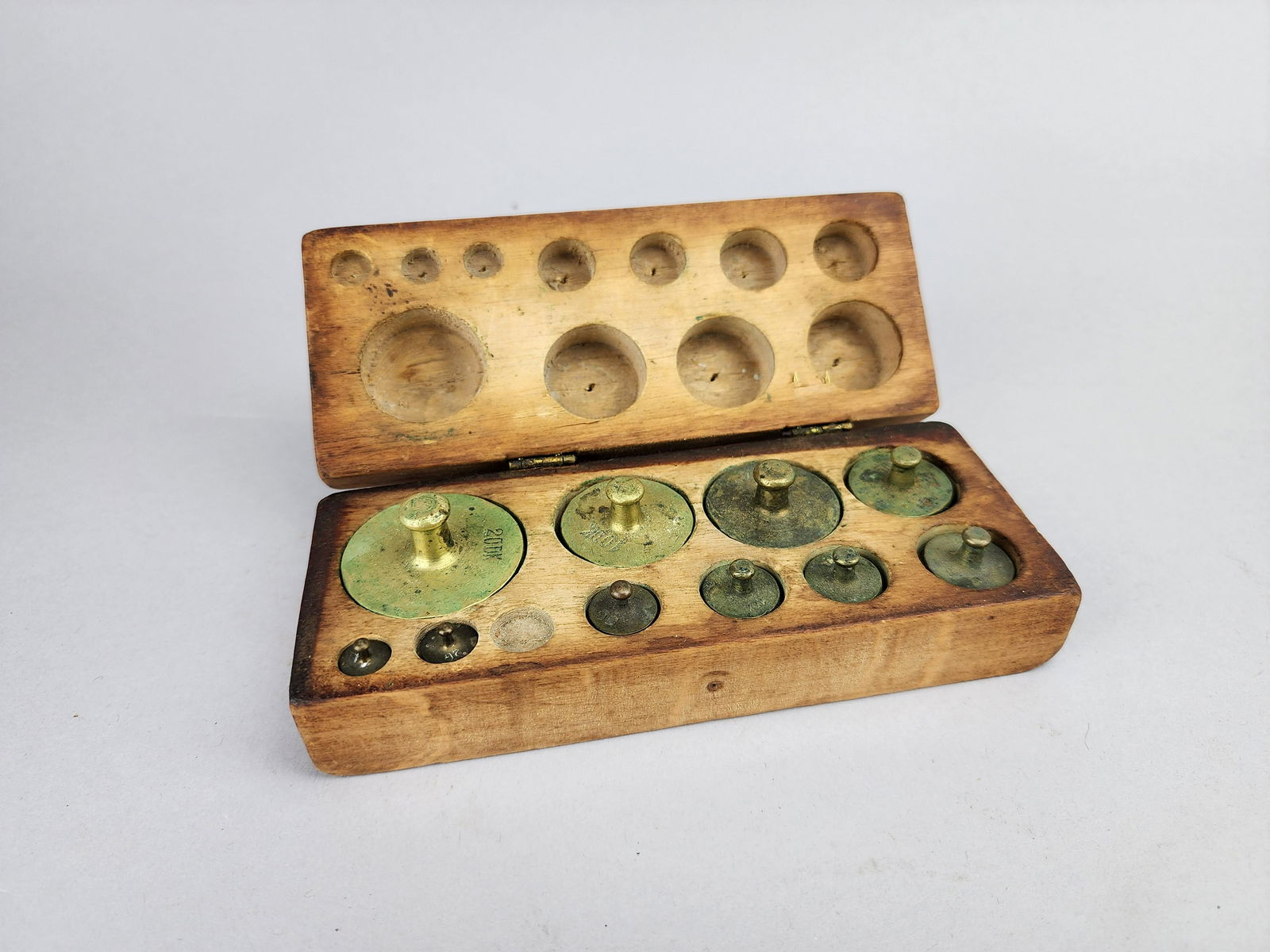 Antique Small Brass Weights with Custom Box (1 of 4)
