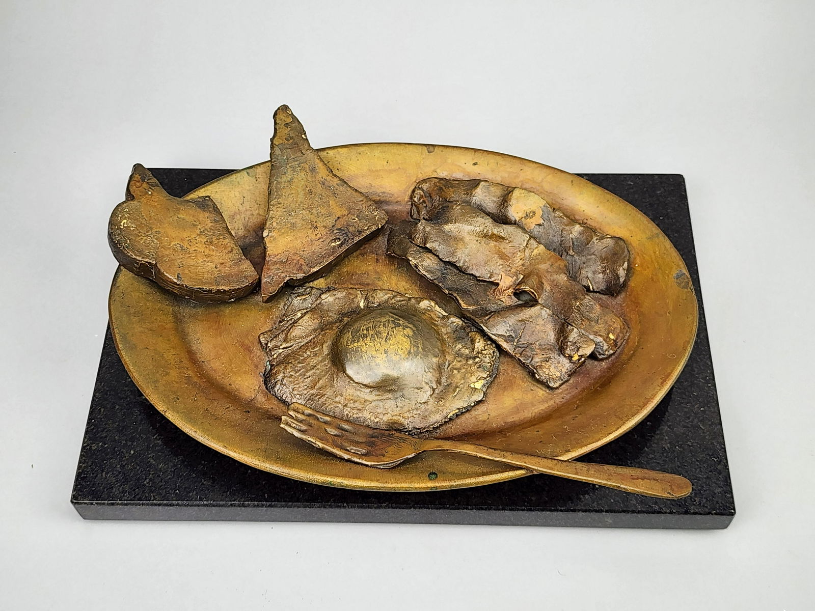 Jon R. Loesing Vintage Bronze Bacon & Eggs Sculpture Signed (1 of 8)