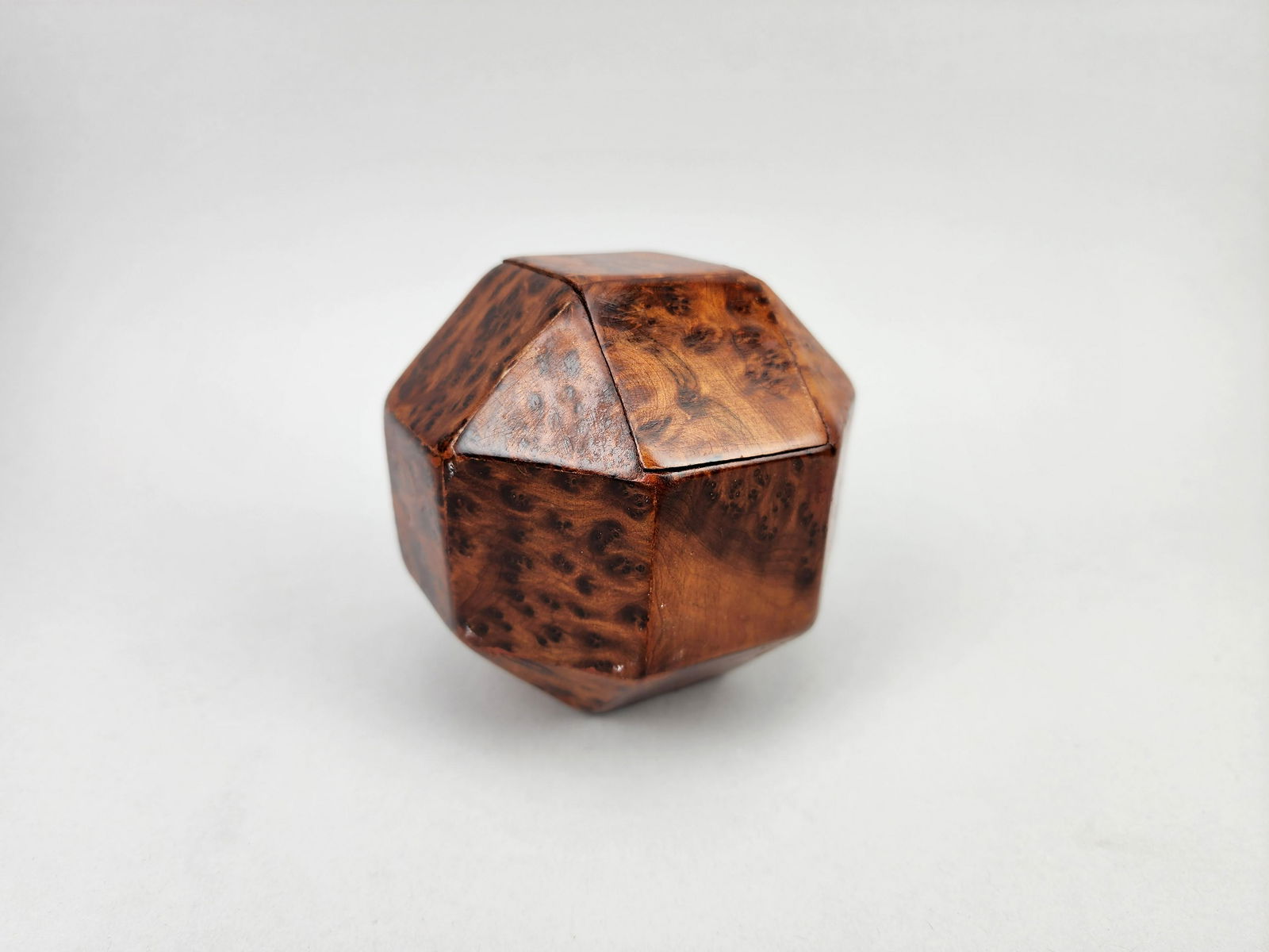 Antique Dodecahedron Burlwood Keepsake Box circa 1940s (1 of 6)
