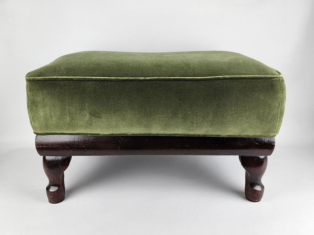 Antique Wood Storage Mohair Ottoman Footstool (1 of 7)