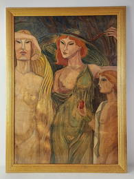 The Judgement of Paris 1920 Oil on Wood Board Large