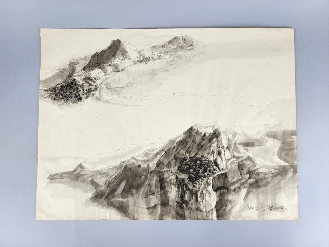 Vintage Watercolor Sketch Mixed Media Desert City Art (1 of 5)