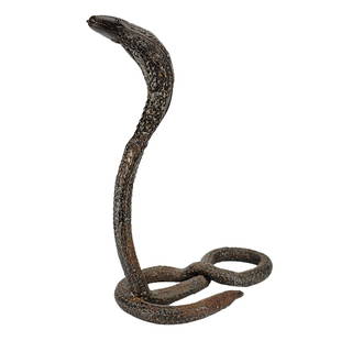 Wrought Iron Lifesize Cobra Snake Sculpture: Vintage wrought iron textured Cobra snake by unknown artist. Measures 19 1/2" tall x 14 1/2" deep x 8" wide and 1 1/4" diameter iron.