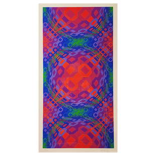 VICTOR VASARELY Vintage Geometric "Osmosis" Silkscreen Print Signed 249/250: Vintage mid century geometric art framed print by Victor Vasarely, pencil signed lower right , limited 249/250. Titled "Osmosis" , Measures 29 1/2" x 47" total with frame and 16" x 32" print area.