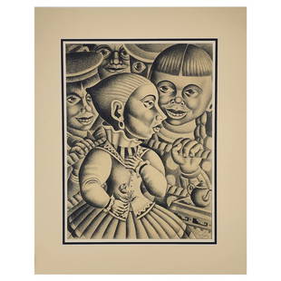 ABE BLASHKO Girl Facing Circus, Original Graphite Drawing 1937 Signed: Vintage 1937 graphite drawing of girl in corner with flowers signed lower right and dated 1937. Some artist notes are visible under matting along with title. Appears to read Girl facing Circus and....