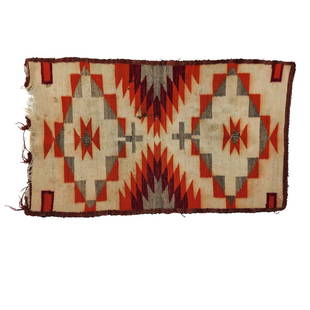 Navajo Southwestern Small Rug in Orange, Gray & Red: Vintage southwestern Navajo Native American rug in tribal pattern with orange, gray and red colors. Measures 20 1/2" x 35".