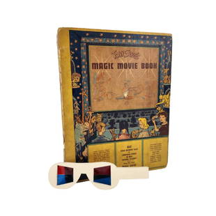 Tony Sarg's Magic Movie Book with Glasses: Vintage early 3D glasses kids book by Tony Sarg. Includes various famous fairy tales and nursery rhymes. Measures 8 3/4" x 11 1/4".