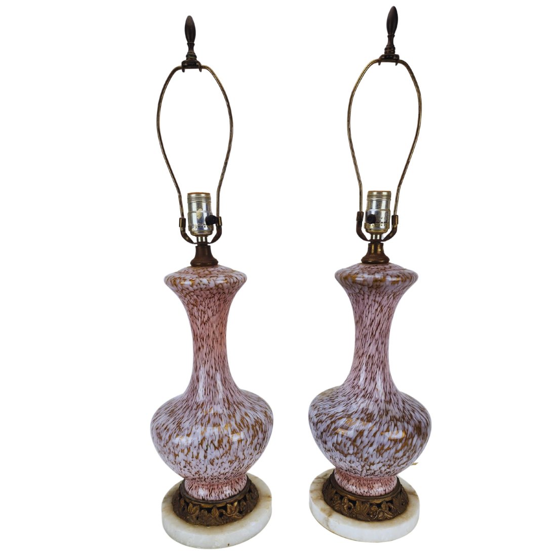 1950s Murano Glass Pink & Gold Hollywood Regency Table Lamp Pair (1 of 9)