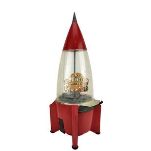 Vintage Carlton 1 Cent "Rocket Gumball" Machine: Vintage plastic gumball machine in the shape of a rocket by Carlton. Take a penny. Measures 21 1/2" x 9 1/2".