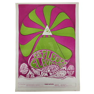 Vintage Family Dog Rock n Roll Concert Poster 13th Floor Elevators 34-3: Vintage 13th Floor Elevators, Moby Grape Avalon Ballroom concert poster by Family Dog 34-3. Measures 14 1/4" x 18"