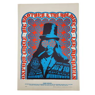 Vintage Family Dog Rock n Roll Concert Poster Oxford Circle 38-3: Vintage Oxford Circle, Big Brother & the Holding Co. & Lee Michaels. Victor Moscoso, Avalon Ballroom 1966 concert poster by Family Dog 38-3. Measures 14" x 20 1/2"