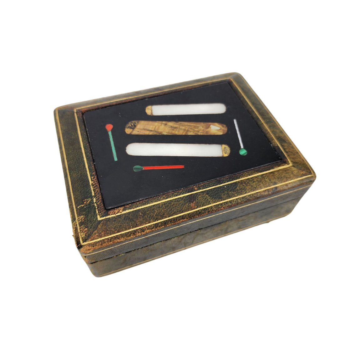 Pietra Dura Italian Inlay Leather Box (1 of 6)
