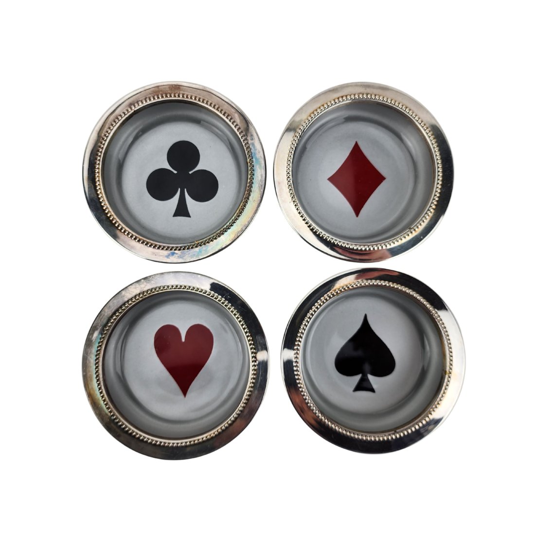 Vintage Silver Plated Playing Card Ashtrays Club, Diamond, Heart, Spade (1 of 6)