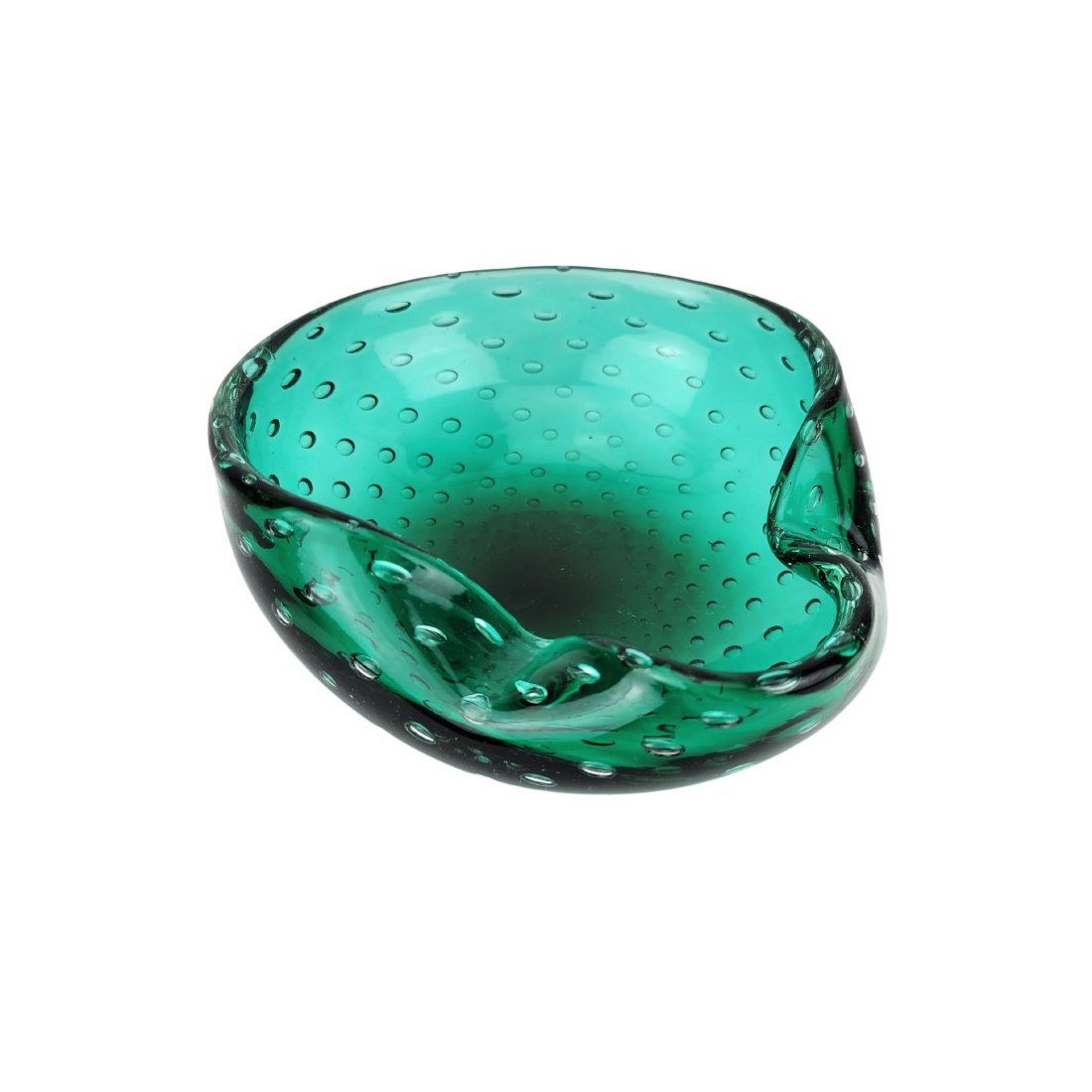 Vintage Controlled Bubble Green Murano Art Glass Ashtray (1 of 5)