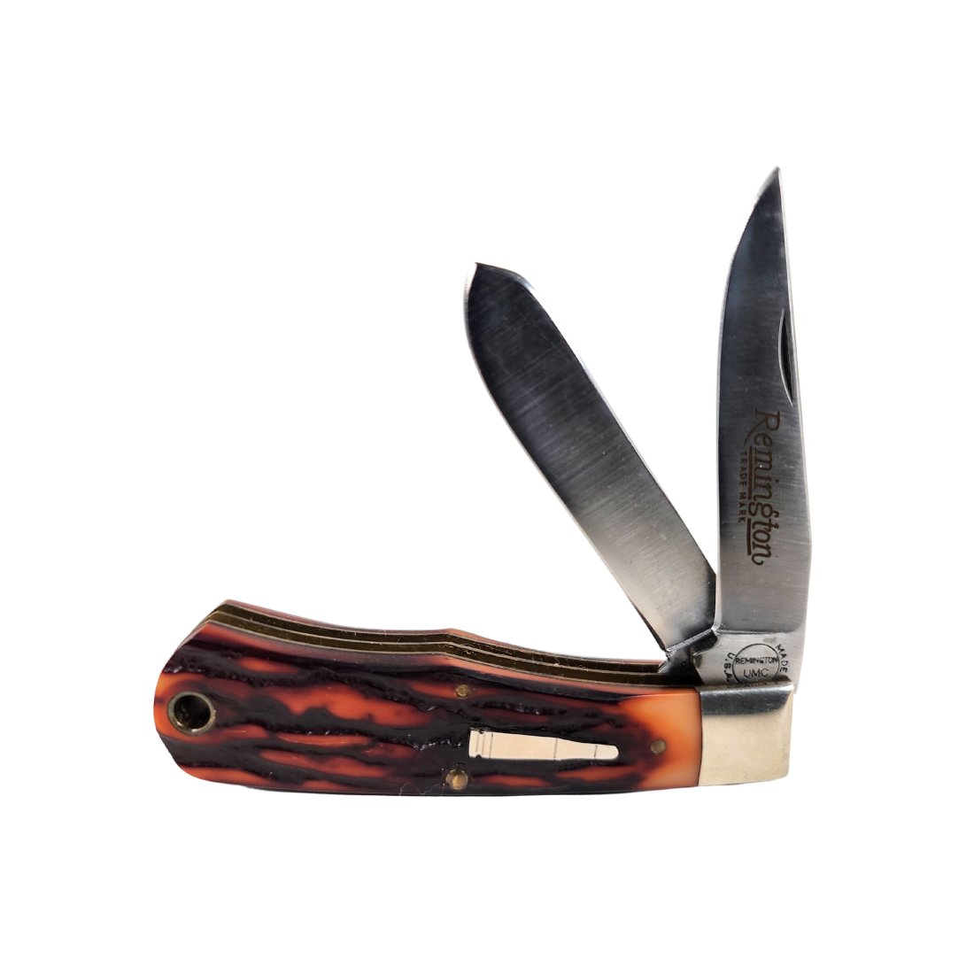 Vintage Remington R1178 Vintage Pocket Knife: Vintage Remington brand 2 blade model R1178 1990's Bullet Logo with printed/ etched blade pocket knife. Measures 3 1/2" closed.