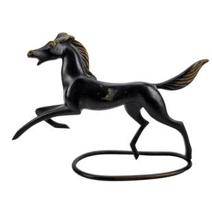 Vintage Austrian Bronze Horse Figure: Vintage stamped made in Austria Hagenauer style trotting horse sculpture in painted bronze. Measures 3 1/2" x 4 1/2" x 1 7/8"
