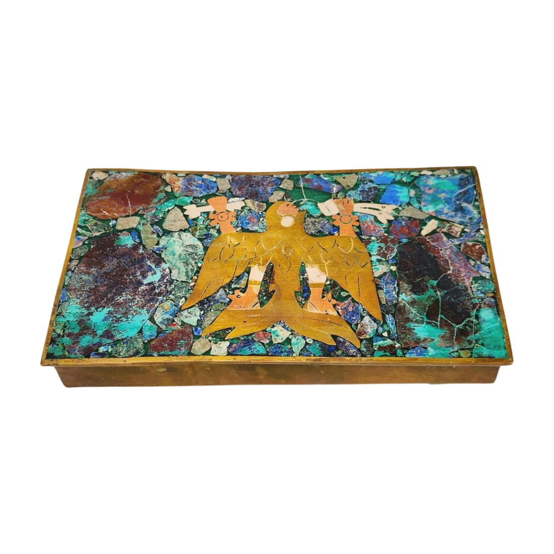 Vintage Mexican Brass Inlay Lapis & Malachite Dresser Box (1 of 5)