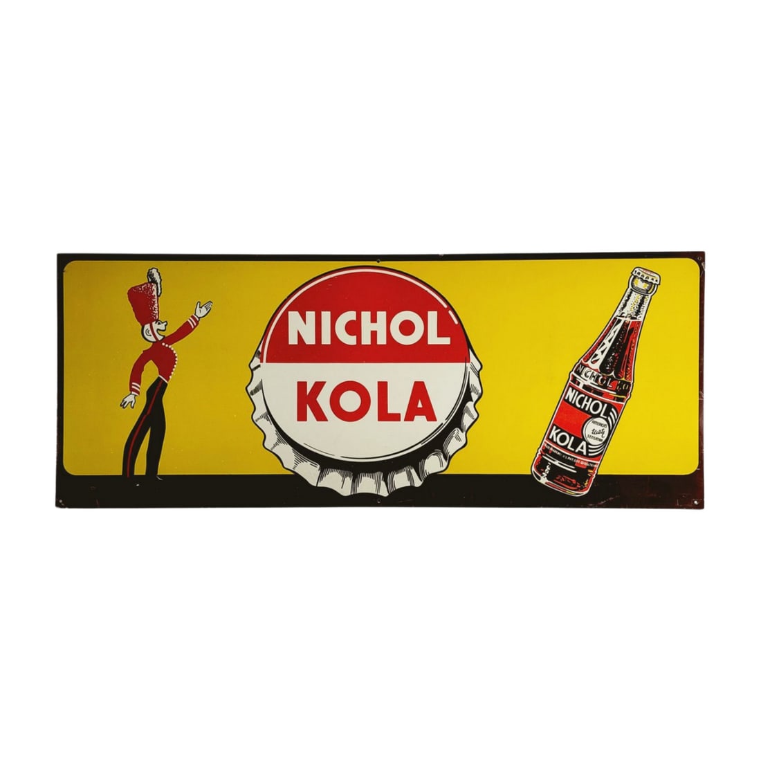 Vintage Nichol Kola Soda Advertising Tin Metal Sign: Vintage 1936 Pat. bottle Nichol Kola soda advertising tin metal single sided sign. Measures 11 3/4" x 29 5/8"