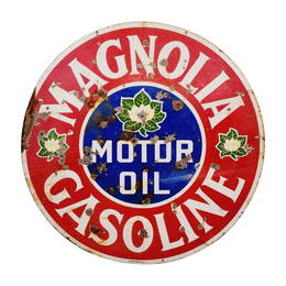 Magnolia Gasoline Motor Oil Porcelain Enamel Advertising Sign