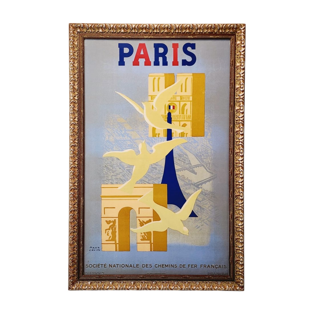 Paul Colin Original Art Travel Poster Eiffel Tower Paris France 1950 Framed (1 of 5)