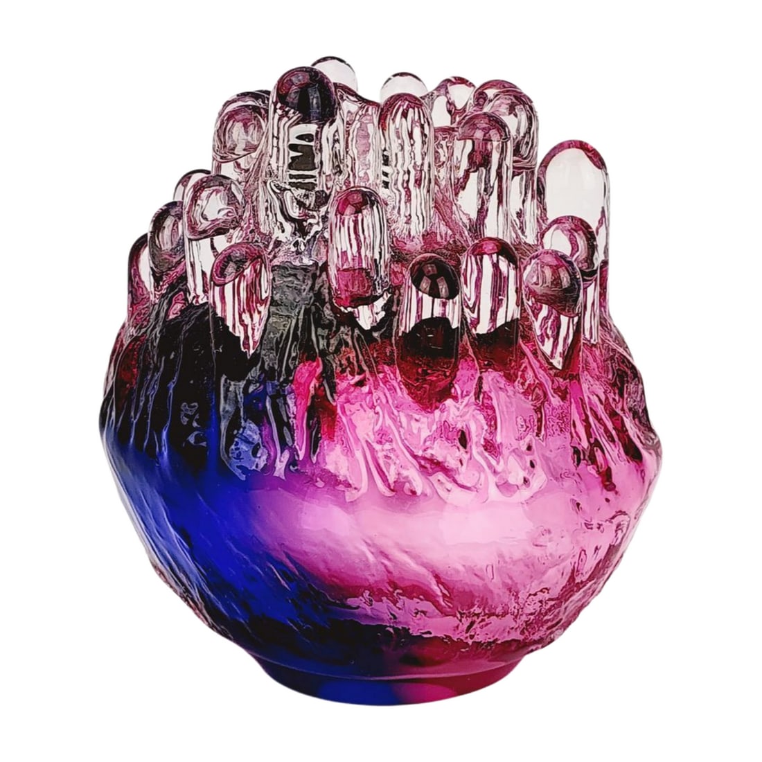 Goran Warff Signed Kosta Boda Polar Art Glass Sculpture Candle Holder: Vintage Kosta Boda art glass multi color Polar Glass sculpture votive candle holder by Goran Warff, signed on bottom. Measures 6 1/2" x 6"