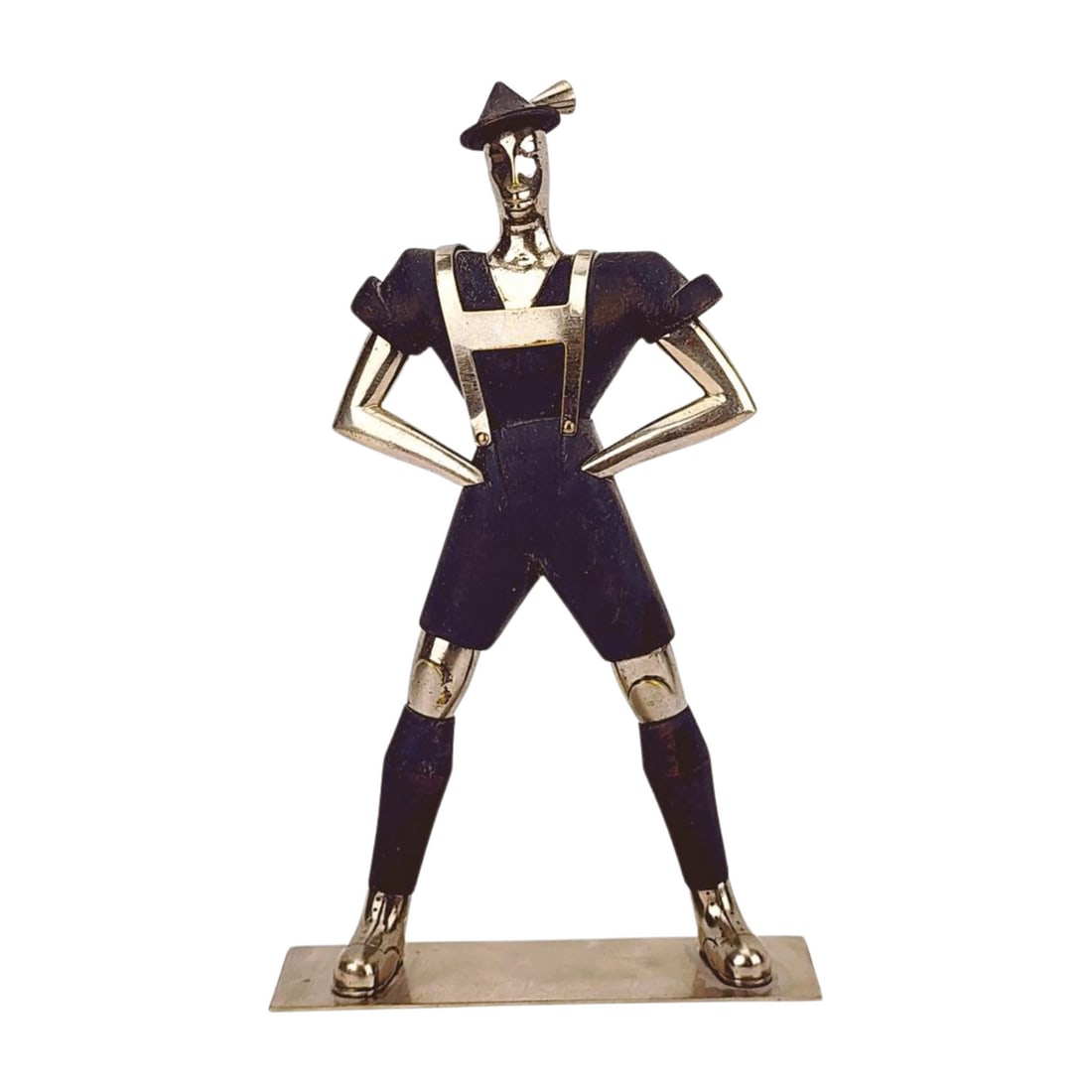 Sier Kunst Stylized Man Lederhosen Chrome Art Deco Sculpture (1 of 5)