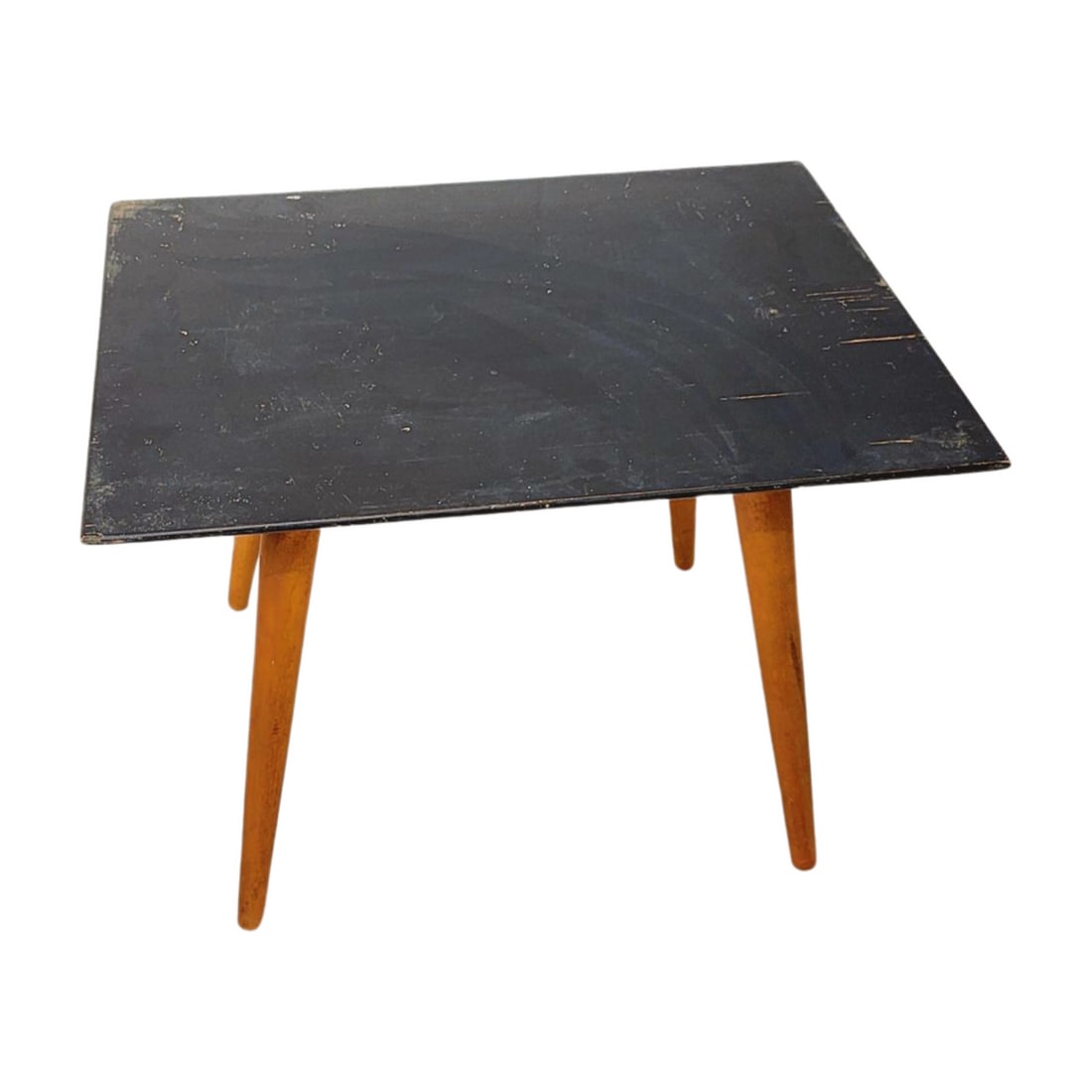 Paul McCobb Small Coffee Table Mid Century Modern: Vintage mid century modern Paul McCobb for Planner Group side table or small coffee table with peg legs and black top. Measures 18" x 18" x 24"