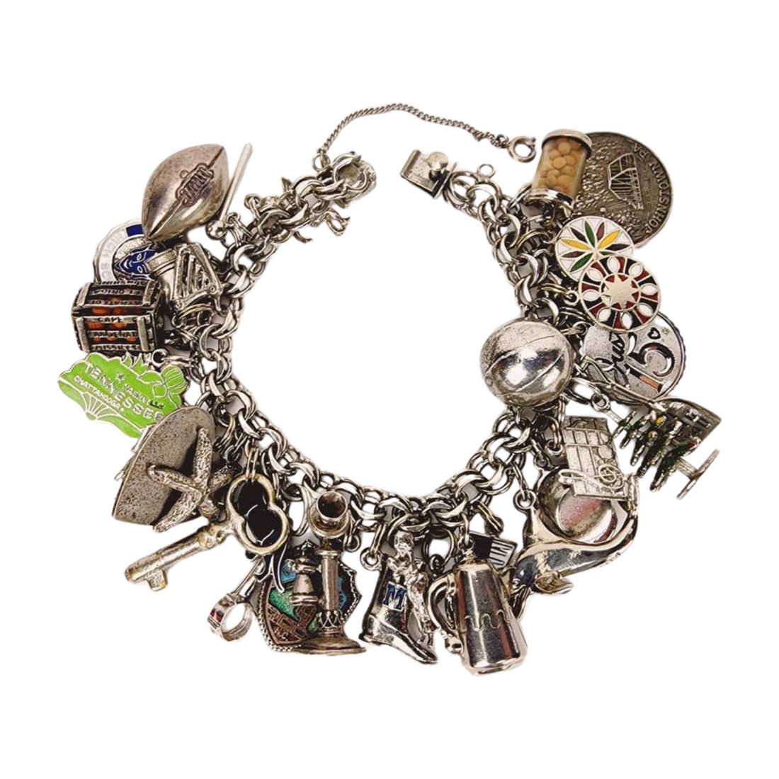 Vintage Sterling Silver Charm Travel Bracelet 33 Charms (1 of 5)