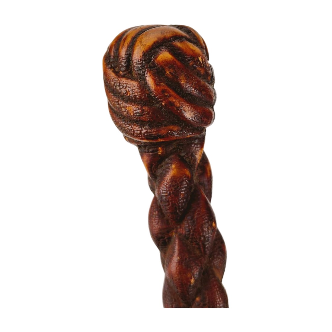 Antique Folk Art Sailor Carved Cane with Snake & Monkey Fist Handle (1 of 4)