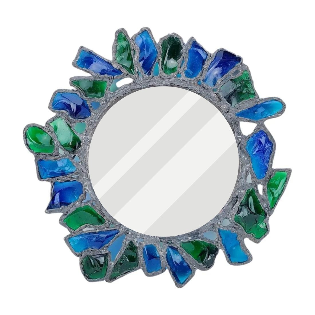 Mid Century Brutalist Style Leaded Green & Blue Glass Mirror (1 of 5)