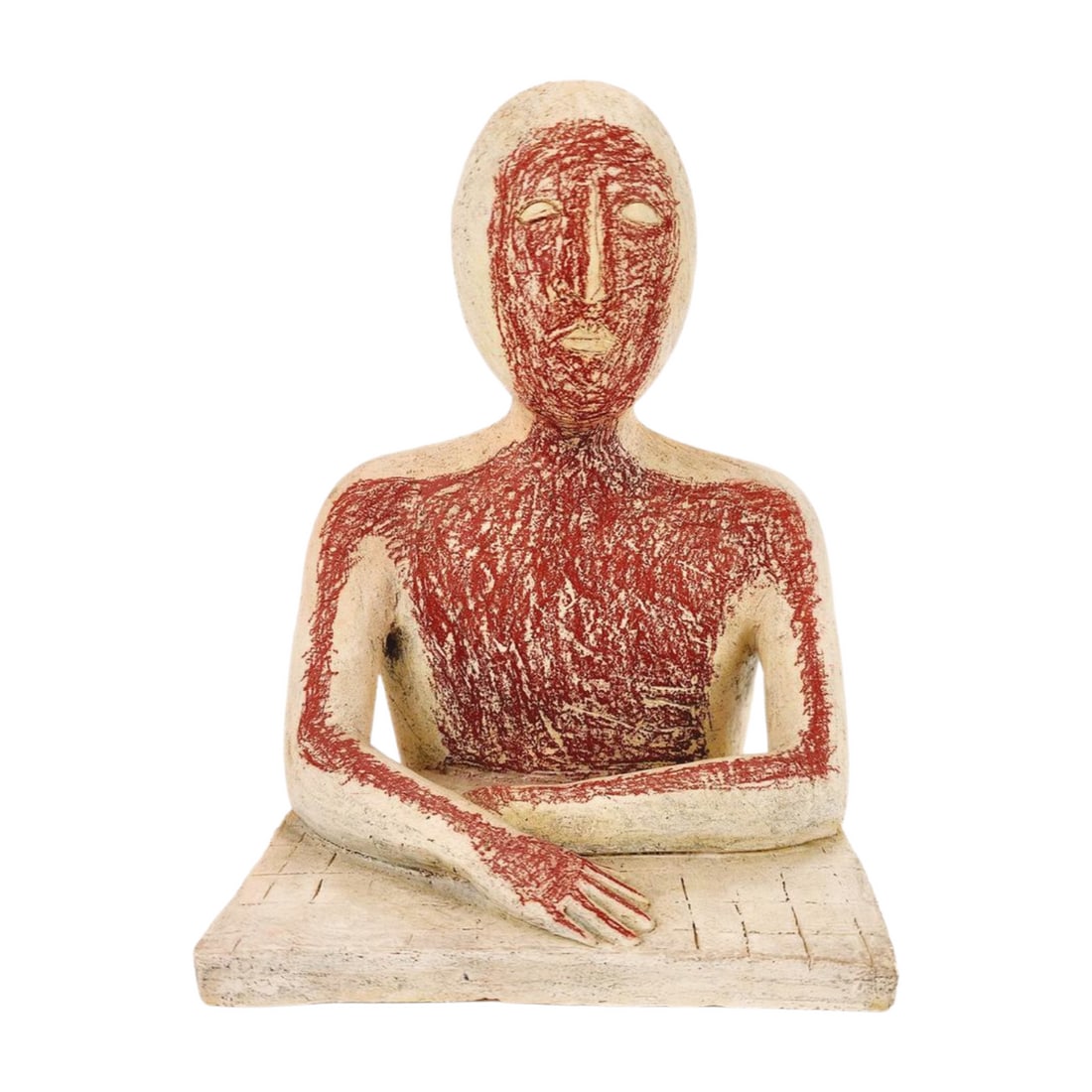 Stylized Thinking Man Modernist Clay Sculpture (1 of 5)