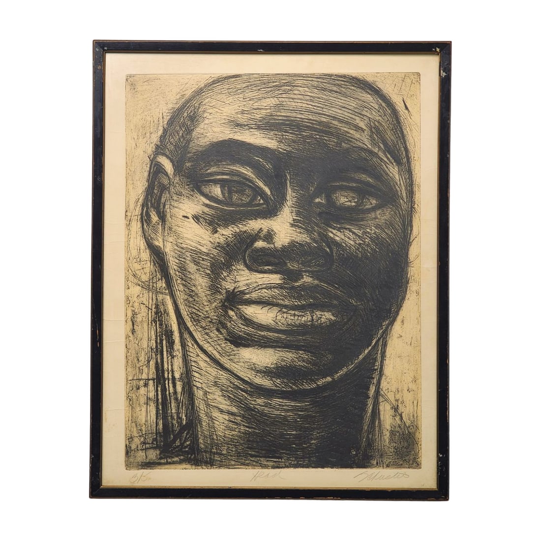 Sylvia Schuster "Head" Black & White Drawing Signed 3/5 (1 of 5)