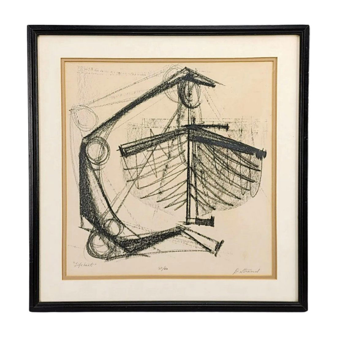 Vintage Charcoal Print Signed, Titled "Life Boat" 20/40 (1 of 4)