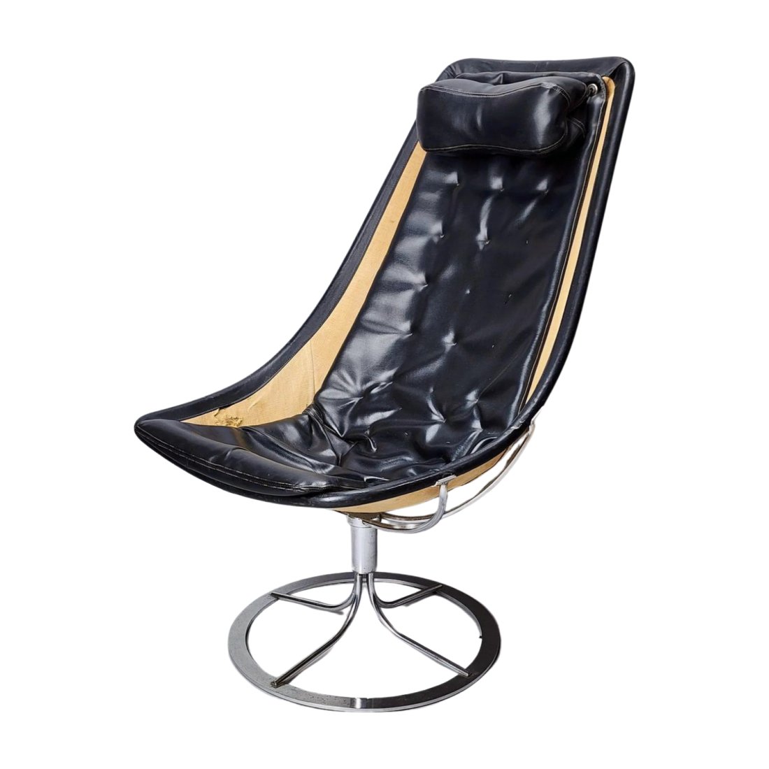 Vintage Bruno Matthson "Jetson" Lounge Chair for Dux: Vintage Bruno Mathsson for Dux "Jetson" high back lounge chair in black vinyl and canvas on chrome base. Measures 38 1/2" x 22 1/2" x 32" total with a seat height of 16", seat depth 17" and back heigh