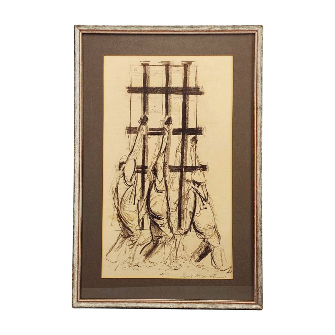 Factory Workers Art Sketch Drawing Pencil Signed (1 of 5)