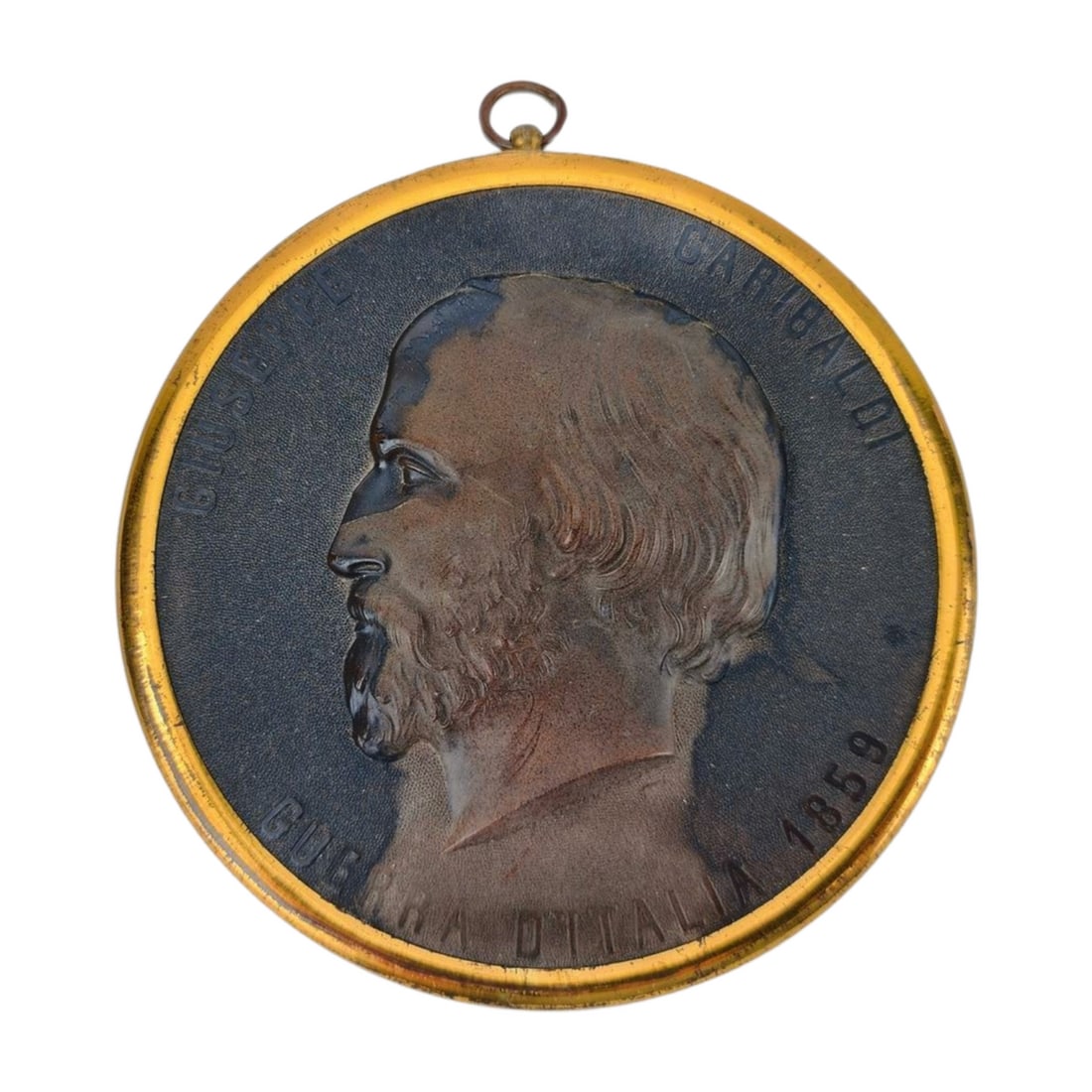 Rare 1859 GIUSEPPE GARIBALDI GUTTA PERCHA Brass Rim Medallion (1 of 5)