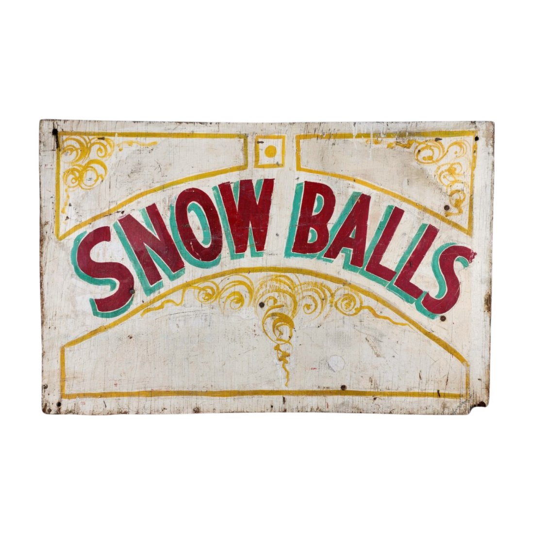 Antique Folk Art Hand Painted SNOWBALLS Carnival Sideshow Wood Sign (1 of 5)