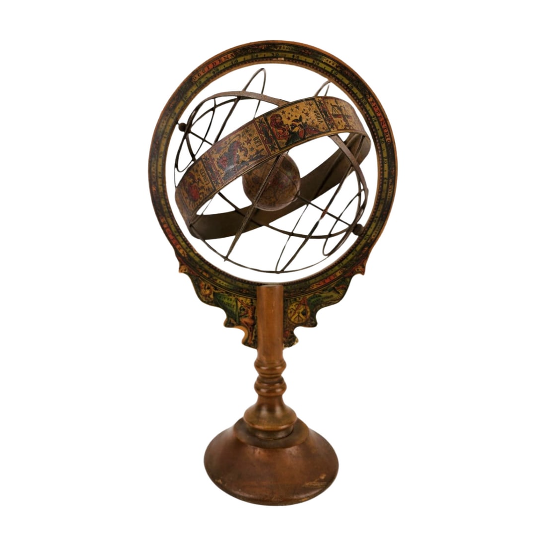 Vintage Armillary Sphere Wood & Brass Sculpture with Zodiac (1 of 5)
