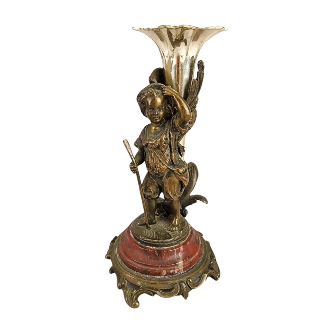 After Auguste Moreau, French Bronze Walking Child Flower Candle Holder Statue (1 of 5)