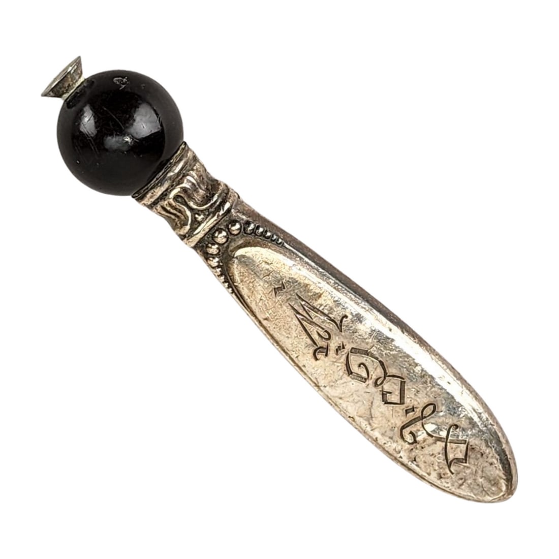 Antique Sterling Silver Webster Rotary Phone Dialer Monogramed: Antique Monogrammed Sterling Silver Webster marked Phone dialer for rotary phone. Tip appears to be bakelite or catalin. Measures 3 1/8".