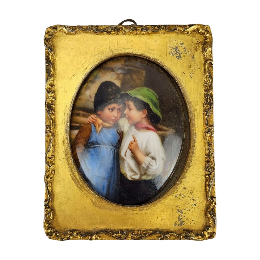 Antique Porcelain Miniature Portrait Painting of a Two Children (1 of 5)