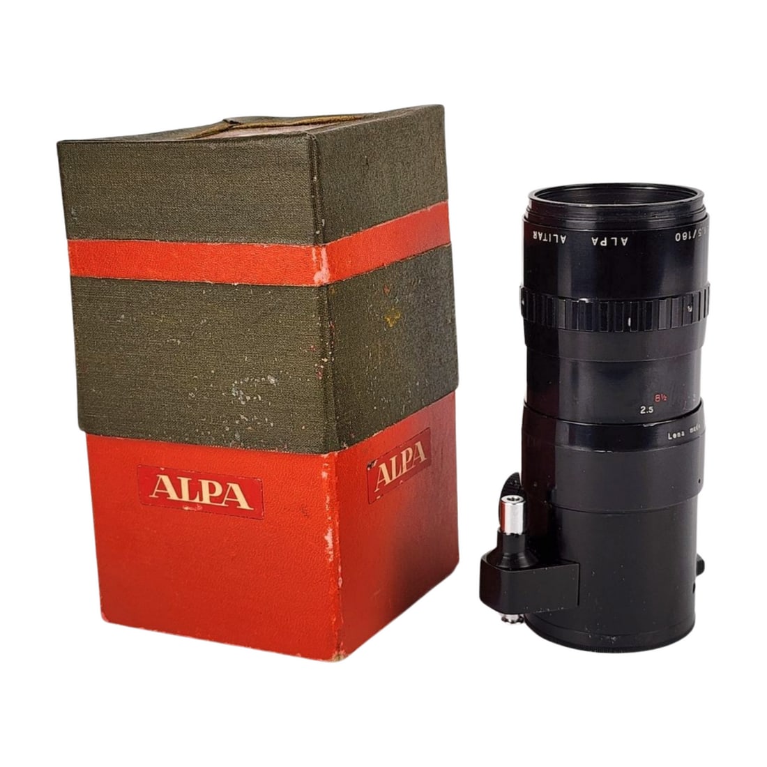 Alpa Alitar 180mm F/4.5 P.Angenieux Alitar Telephoto Lens: Includes original box, Made in France. Measures about 5 1/2" x 2 1/4".