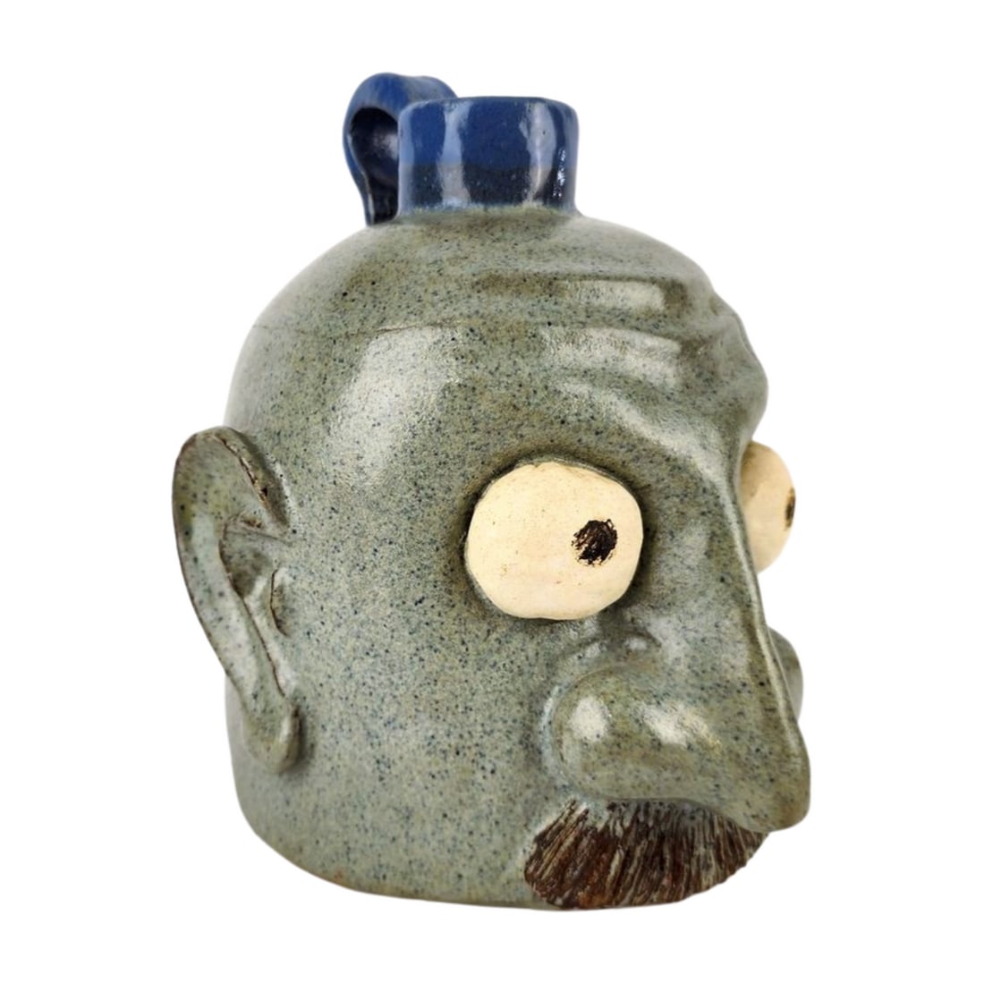 Vintage Folk Art Pottery Face Jug with Mustache (1 of 6)