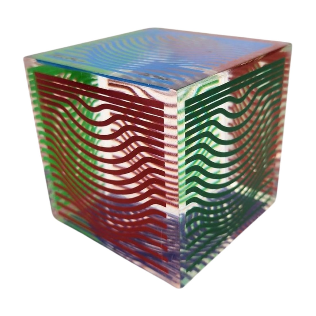 Victor Vasarely Wave Cube Acrylic Optic Art Sculpture Signed (1 of 5)
